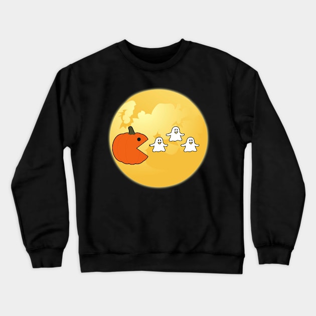 Funny Halloween Pumpkin Eating Ghost On The Moon For Men Women Kids Crewneck Sweatshirt by CasperX10